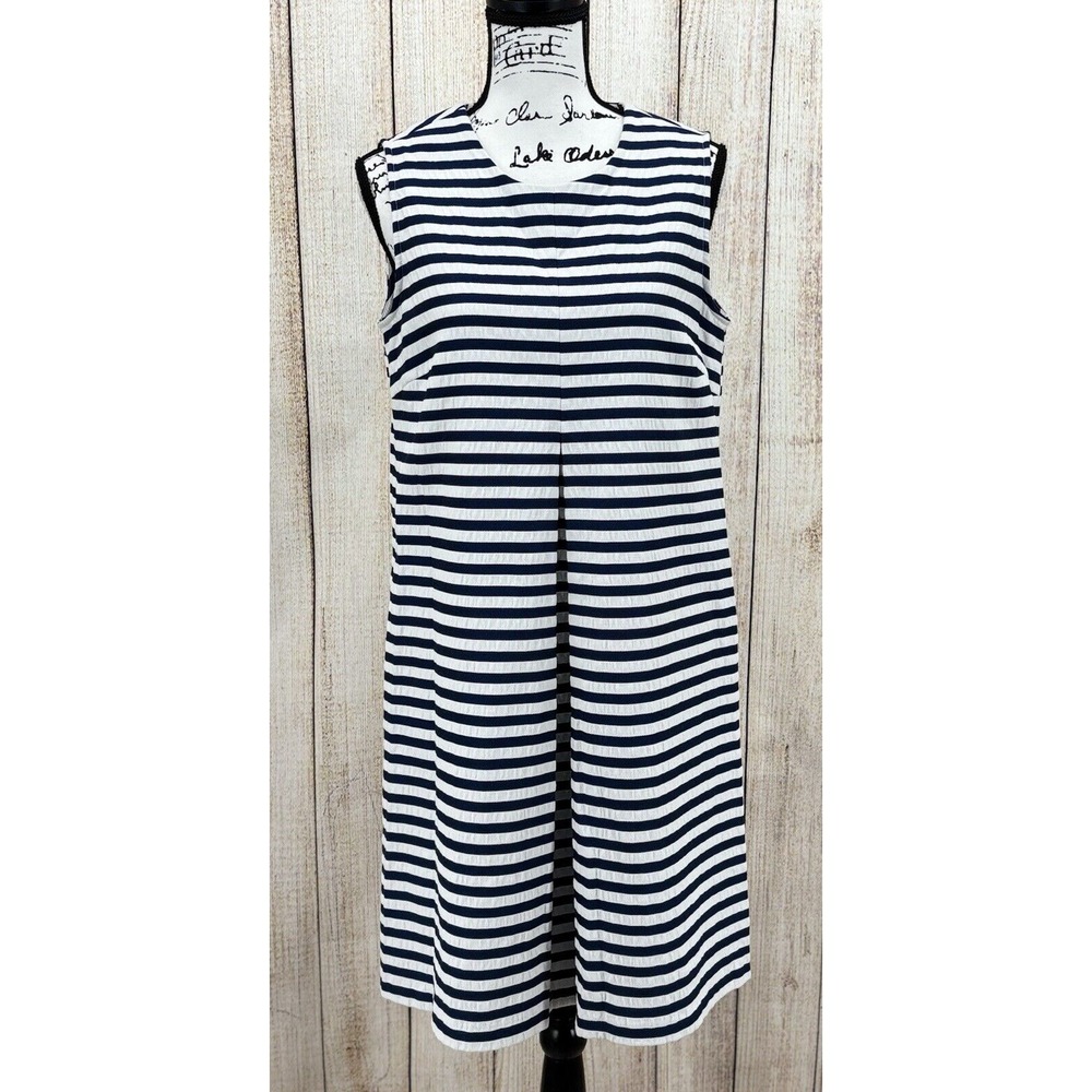 J. McLaughlin Striped Front‎ Shift Dress Sz Medium Navy White Classic Sleeveless